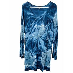 Greater Good Tiered Blouse Shirt Sz XL Tie-Dye Boho Hippie Ruffle Stretch Flowy